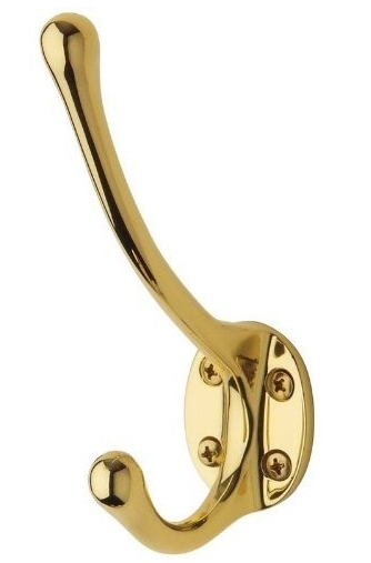 Baldwin 0742.030 0742 5-3/8 Inch Traditional Style Extended Double Wardrobe Hook, Polished Brass