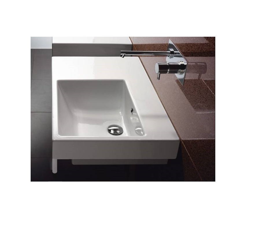 Catalano 7DZE Zero Domino 30" L X 20" W X 7" H Wall Mounted Right Bathroom Sink with Overflow and Left Side Shelf in White