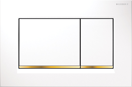 Geberit 115.883.KK.1 Sigma30 Dual-flush Plastic Plate For Sigma Series In-wall Toilet Systems In White with Polished Gold Accent