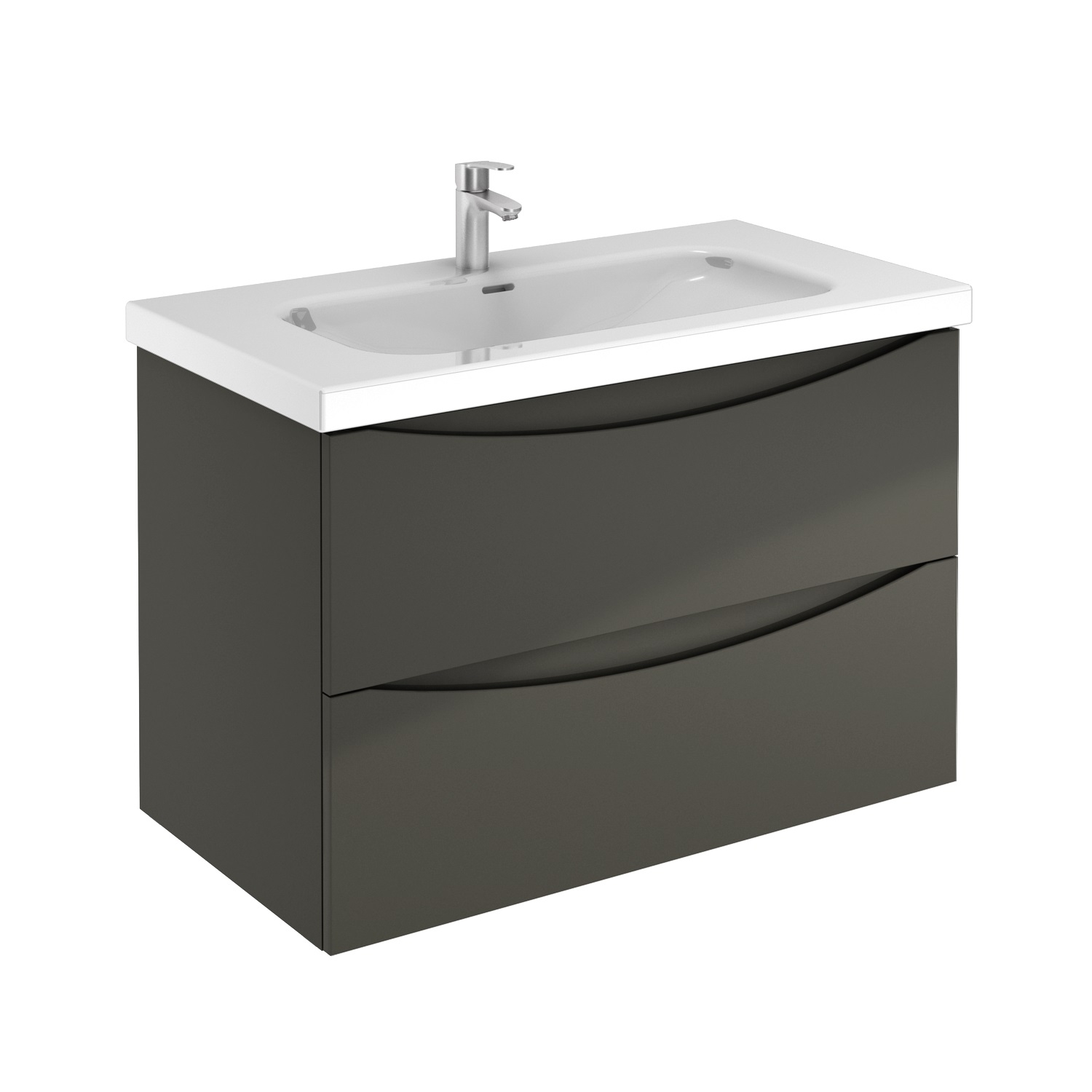 Emory and Bond 123VB90336GR Lupa Series Wall-mount Vanity Base 36" x 18" 2 Drawers in High Gloss Lacquered Anthracite