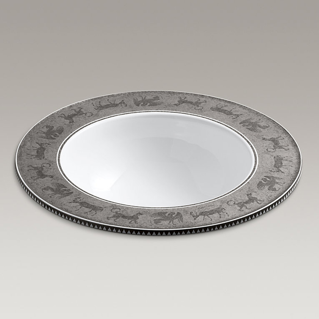 Kohler14283-MP-0 Mythical Beasts design on Camber Drop-in bathroom sink with Platinum textured rim in mythical beasts in platinum