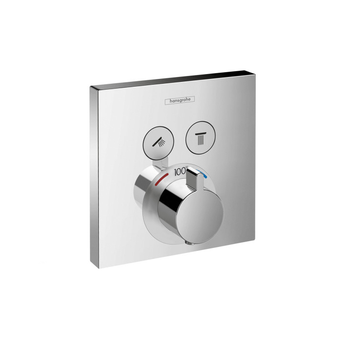 Hansgrohe 15763001 ShowerSelect Thermostatic Trim for 2 Functions, Square in Chrome (Rough Sold Separately)