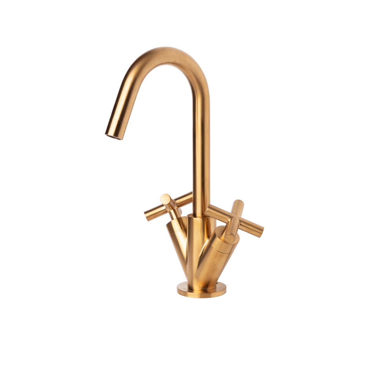 Lacava 1581.1-BG Cigno 1.2 GPM Deck-Mount Single Hole Faucet with Goose-Neck Swiveling Spout, Two Cross Handles in Brushed Gold