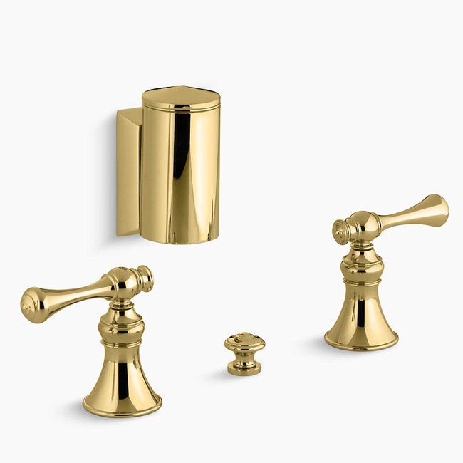 Kohler 16137-4A-PB Revival Below-the-rim horizontal swivel spray bidet faucet with traditional lever in vibrant polished brass