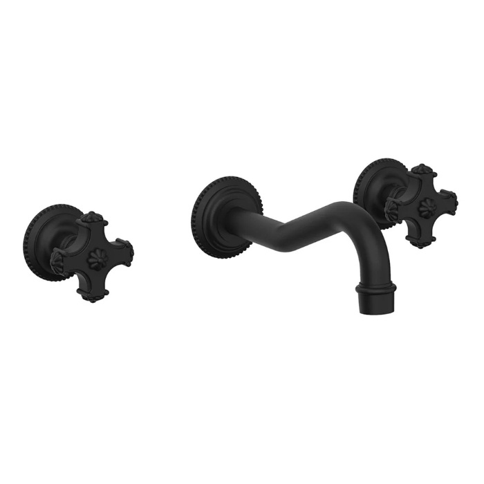 Phylrich 161-56/040 Henri Two Cross Handle Widespread Wall Mount Roman Tub Faucet in Matte Black