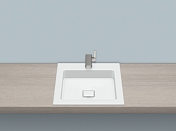Alape 2303 000 000 EB.Q450H Built-in basin, rectangular, 17 3/4 x 19 5/8", glazed inside and outside, with faucet hole, without overflow, including installation kit and drain valve with white glazed cap