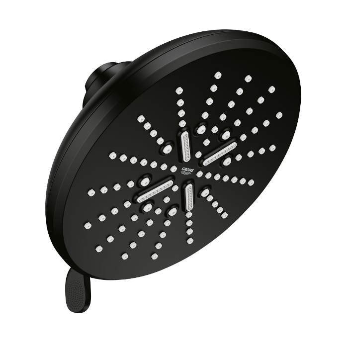Grohe 267892430 Rainshower SmartActive 1.75 GPM 3-Spray Patterns 6.5" Round Wall Mount Fixed Shower Head in Matte Black (Shower Arm Sold Separately)