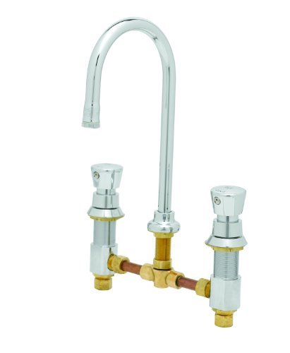 T&S Brass B-2820 Deck Mount 8-Inch Centers Rigid Gooseneck Metering Faucet with Stream Regulator