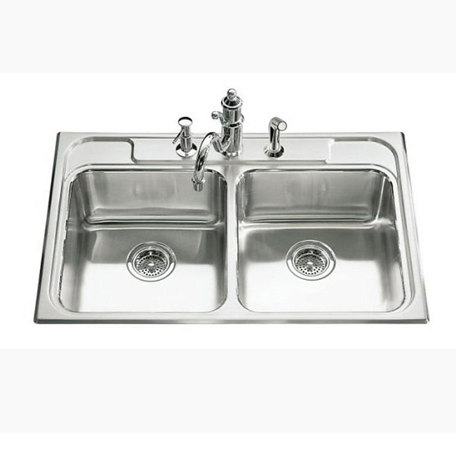 Kohler 3246-4-NA Ballad Double equal self-rimming kitchen sink with four-hole faucet punching