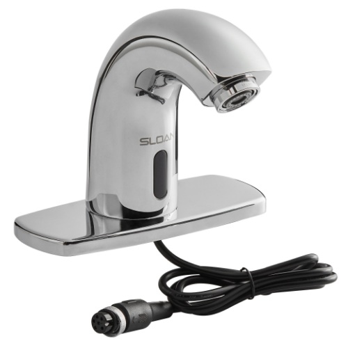 Sloan 3362102 Optima SF-2150-4-BAT-TEE-CP-0.5GPM-MLM-IR-FCT Deck Mounted Battery-Powered Sensor Faucet in Polished Chrome 