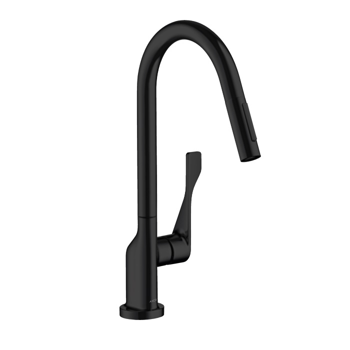 Axor 39835671 Citterio 1.75 GPM, Single Handle Deck Mounted HighArc Pull-Down Kitchen Faucet with 2-Spray in Matte Black
