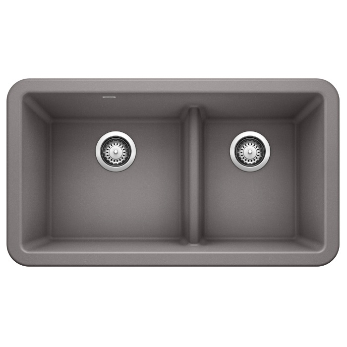 Blanco 402325 Ikon 33" Apron Double Bowl Farmhouse Sink with Low Divide in Metallic Gray