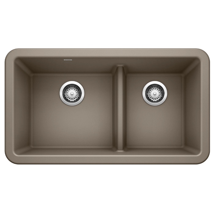 Blanco 402329 Ikon 33" Apron Double Bowl Farmhouse Sink with Low Divide in Truffle