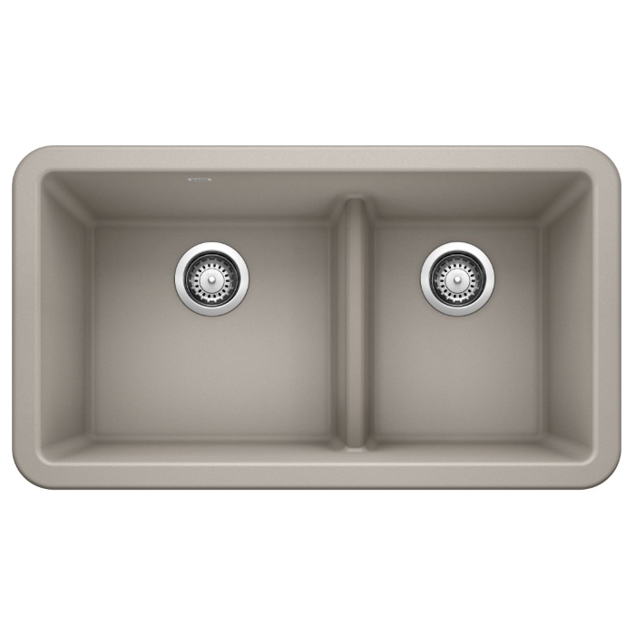 Blanco 402330 Ikon 33" Apron Double Bowl Farmhouse Sink with Low Divide in Concrete Gray