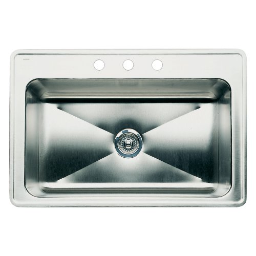Blanco 440280 33" Single Bowl Drop In Stainless Steel Sink with 18-Gauge, 18/8 Chrome/Nickel Content, 3-1/2 Inch Drain and 3 Pre-Drilled Faucet Holes: 8 Inch Bowl Depth