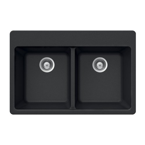 Houzer MADISON N-200 NERO Schock- Madison Series N-200 Topmount 50/50 Double Bowl Kitchen Sink, Nero