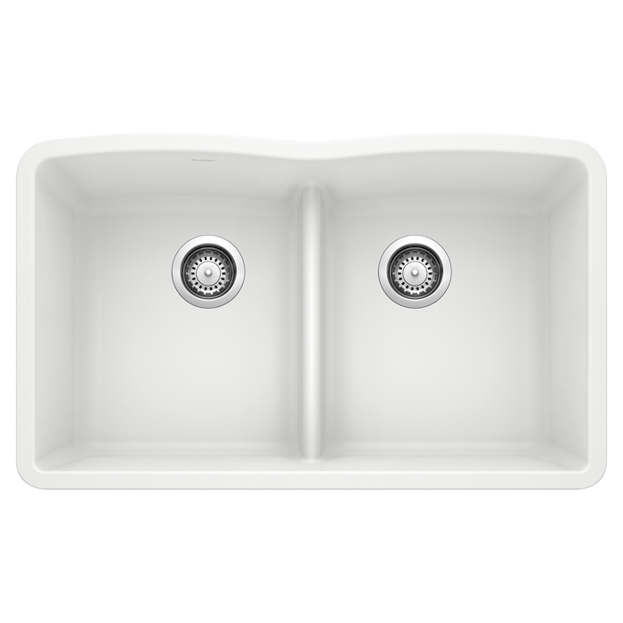 Blanco 442074 Diamond Equal Double Bowl Undermount Kitchen Sink with Low Divide in White