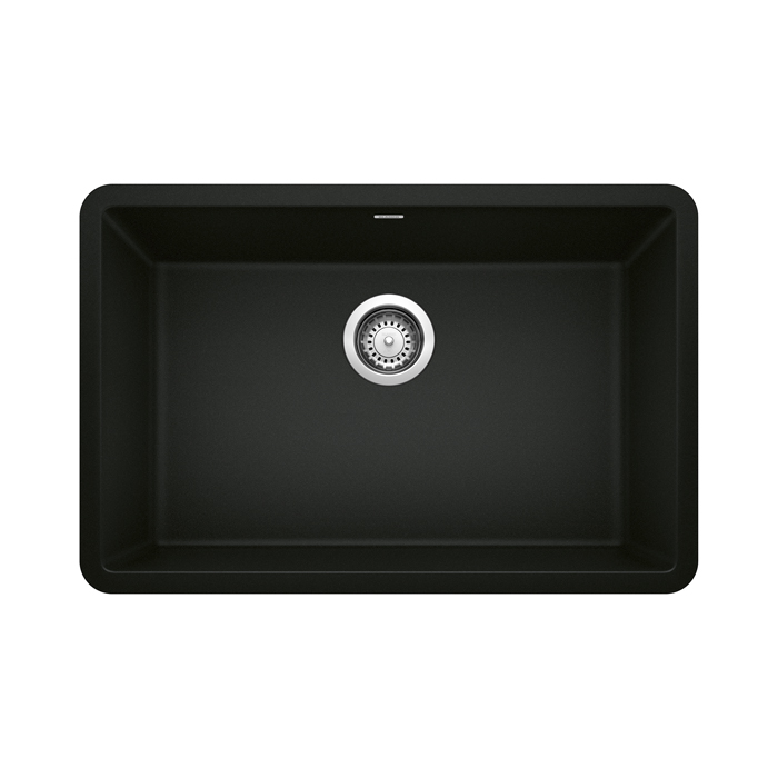 Blanco 442930 Precis 27" L X 18" W X 10" H Undermount Granite Composite Single Bowl Silgranit Kitchen Sink without Overflow in Coal Black