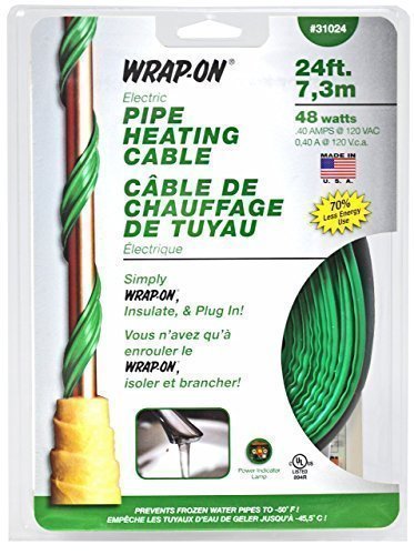 Wrap-On 31024 WRAP-ON Pipe Heating Cable - 24-Feet, 120 Volt, Built-in Thermostat, Low Wattage -