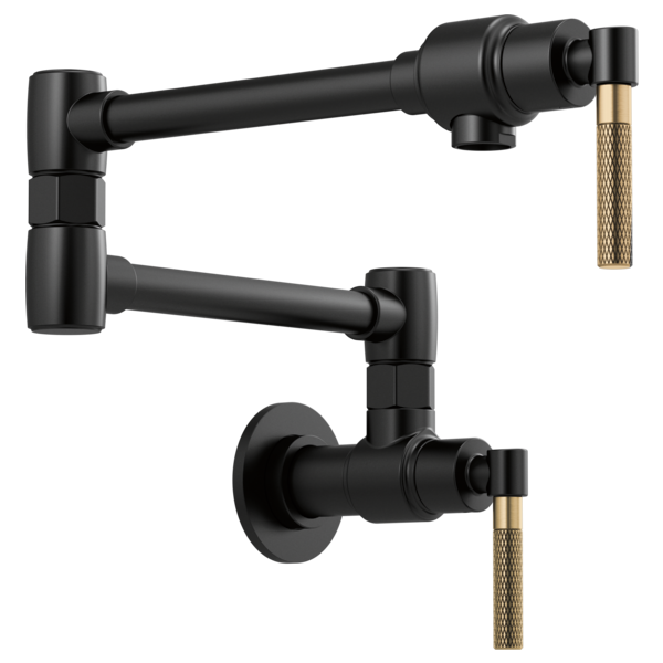 Brizo Litze® 62843LF-BLGL Wall Mount Pot Filler with Knurled Handle Kit in Matte Black/Luxe Gold