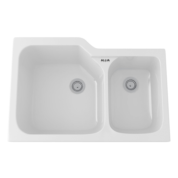 Rohl 6337-00 Allia Fireclay Kitchen Sinks 2 Bowl Undermount Sink in White