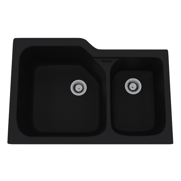Rohl 6337-63 Allia Fireclay Kitchen Sinks 2 Bowl Undermount Sink in Matte Black