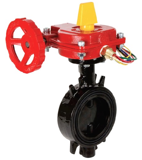 Grooved 67BFVWET030 Butterfly Valve w/ Indicator, 300 PSI, Fire Protection, Wheel Handle, 3" Wafer End