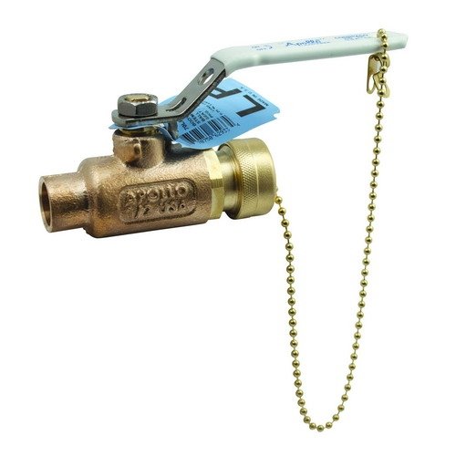 Apollo 70LF204HC Bronze Ball Valve, w/ Cap and Chain, Lever Handle, 3/4" Solder x Hose