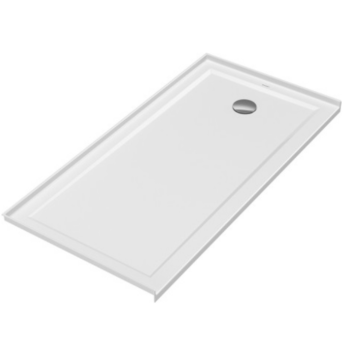 Duravit 720247000000090 Architec 60" L X 30" W Alcove Rectangular Shower Base with Panel and Right Drain in White