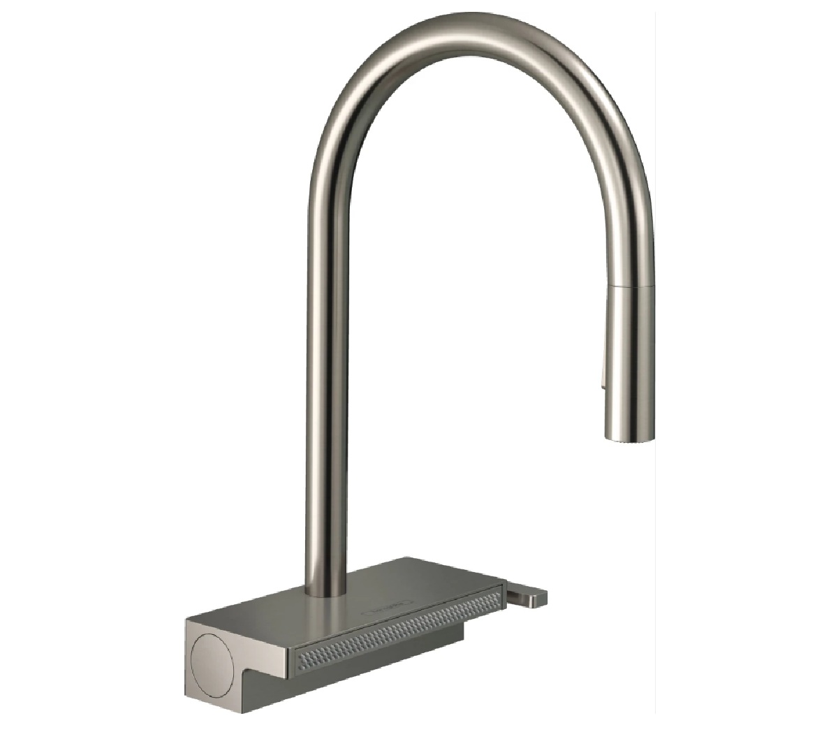 Hansgrohe 73831801 Aquno Select 1.75 GPM HighArc Single Hole 3-Spray Pull Down Kitchen Faucet with Toggle Spray Diverter and sBox in Steel Optic