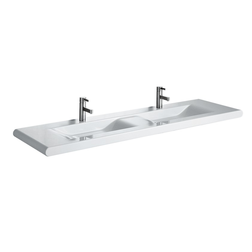 Laufen 8.1443.9.000.104.1 Living Style 66" L X 19" W X 2" H Rectangular Wall Mounted Single Hole Double Console Sink without Overflow in White 