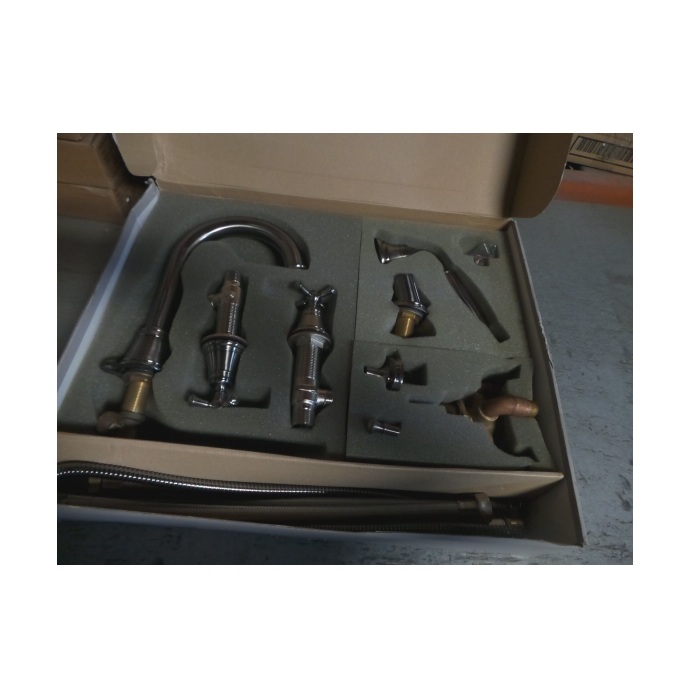 Jado 842414.444 Hatteras Roman Tub Set With Hand Shower Cross Handles, Antique Nickel