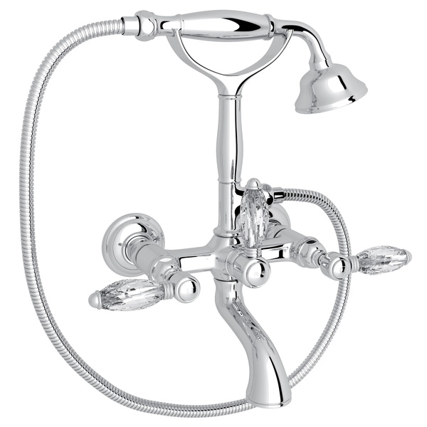 Rohl A1401LCAPC Acqui Italian Bath Exposed Wall Mount Tub Filler With Handshower in Polished Chrome