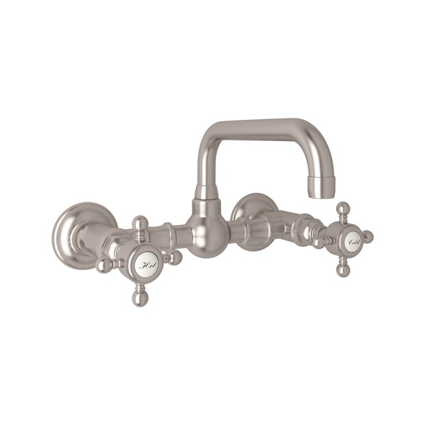 Rohl A1423XMSTN-2 Acqui Wall Mount Bridge Lavatory Faucet in Satin Nickel