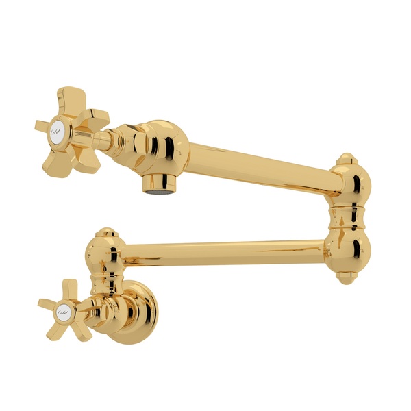 Rohl A1451XIB-2 Acqui Italian Kitchen Wall Mount Swing Arm Pot Filler in Brass