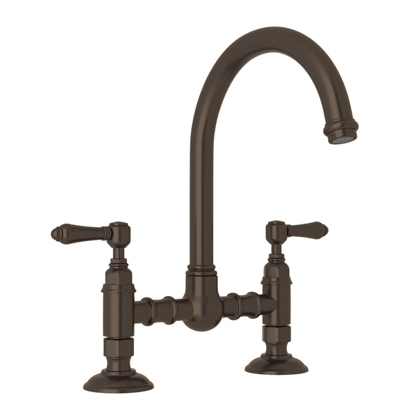 Rohl A1461LMTCB-2 San Julio Italian Kitchen Deck Mount C-Spout Bridge Faucet in Tuscan Brass