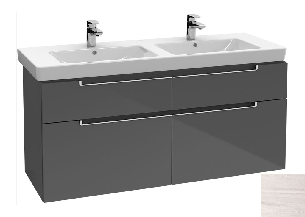 51" Wall Mounted Double Vanity Base 51" L X 23" H X 18" W in White Wood by Villeroy and Boch A917U1E8 (Vanity Sink Top Sold Separately)
