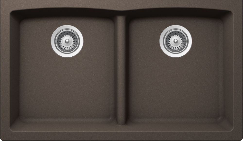 Schock EDON200YU063 Edo Cristalite 50/50 Undermount Double Bowl Kitchen Sink In Mocha - 10" H X 33" W X 19" D
