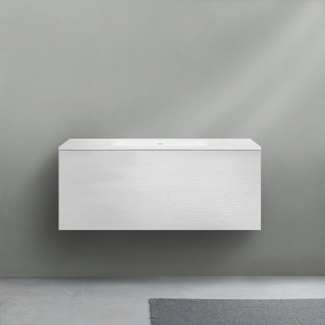 Blu Bathworks F51V1-1200-K16 51 Collection Series 1200 Wall-Mount 20.25D x 47.25W x 19H Vanity Frame And Drawer Panel in HST Bianco