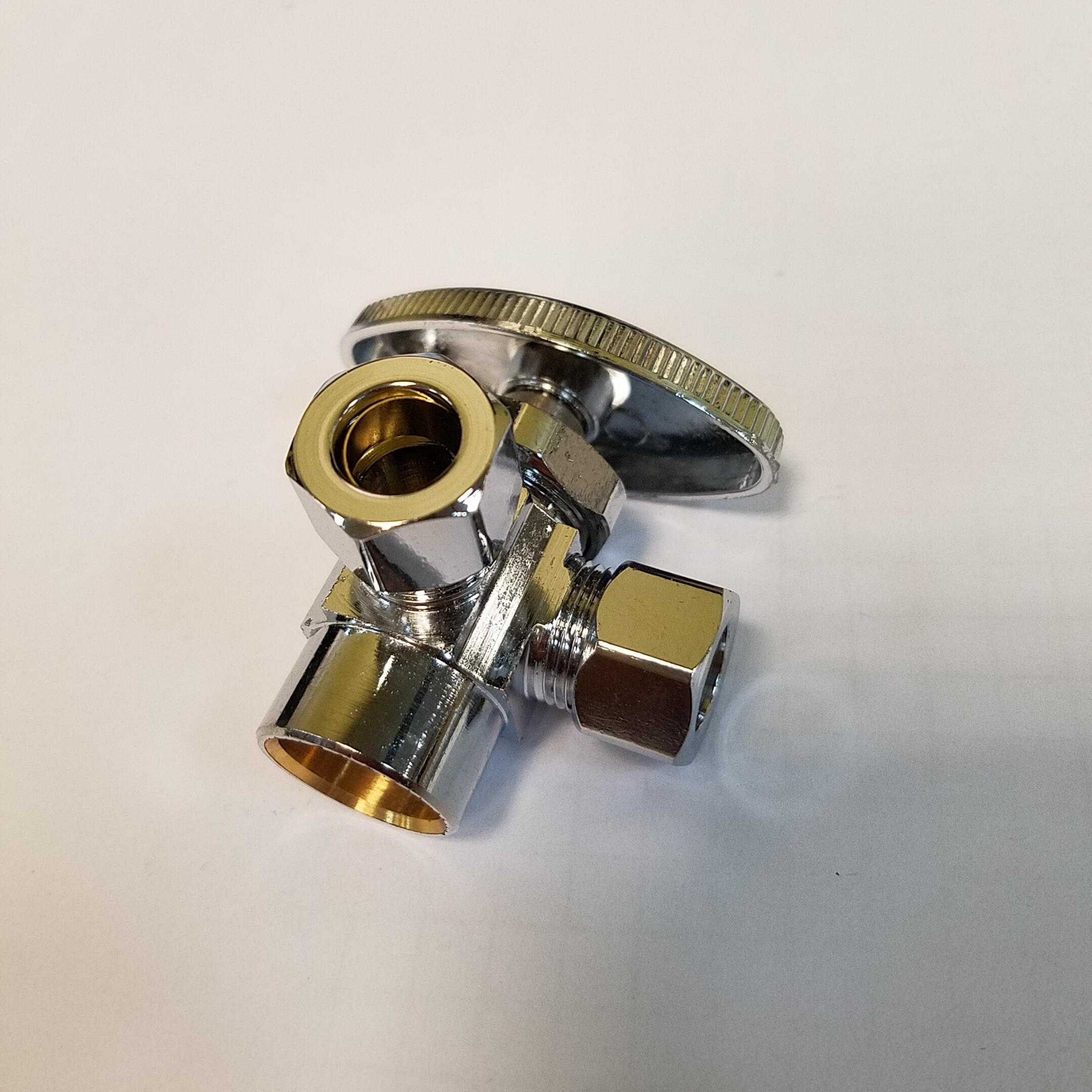 Granite Brass Supply Dual Outlet Angle Stop Valve, Multi Turn Handle, 1/2" Solder x 3/8" Solder x 3/8" Solder