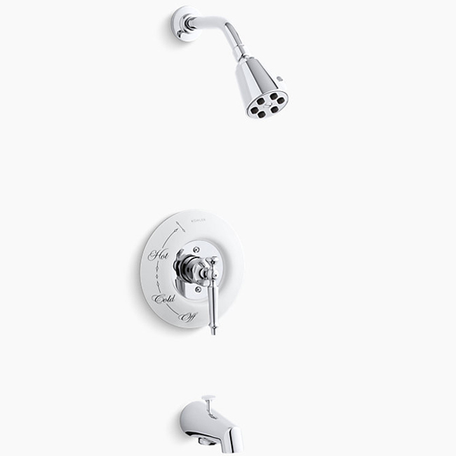Kohler K-T130-4D-G Antique Lever Rite-Temp pressure-balancing bath and shower faucet trim, requires ceramic dial plate, valve not included in brushed chrome