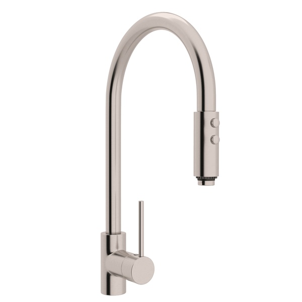 Rohl LS57L-STN-2 Pirellone Side Lever Pull-Down High Spout Kitchen Faucet in Satin Nickel