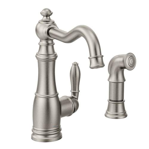 Moen S72101SRS Weymouth Single Hole Kitchen Faucet Spot Resist in Stainless With Sidespray