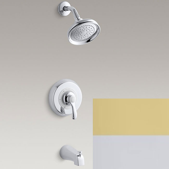 Kohler P12007-4S-CB Fairfax Bath and shower faucet trim with slip-fit spout in polished chrome with vibrant polished brass accents