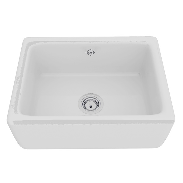 Rohl RC2418WH Lancaster Shaws Original Single Bowl Farmhouse Apron Front Fireclay Kitchen Sink in White