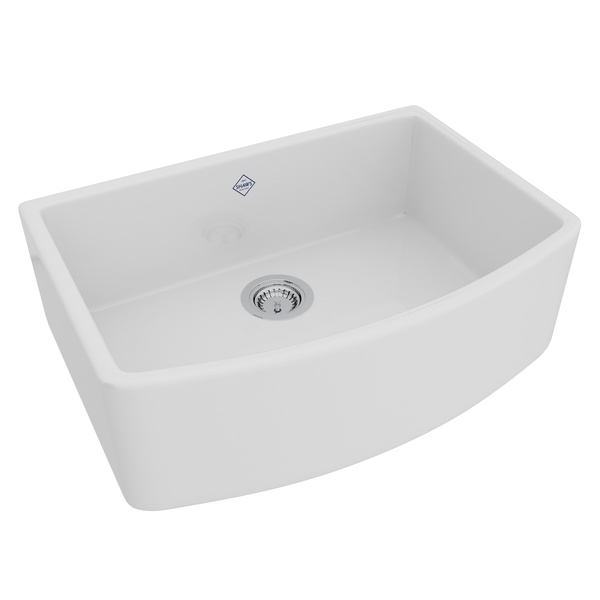 Rohl RC3021WH Waterside Shaws Classic Single Bowl Bowed Farmhouse Apron Front Fireclay Kitchen Sink in White