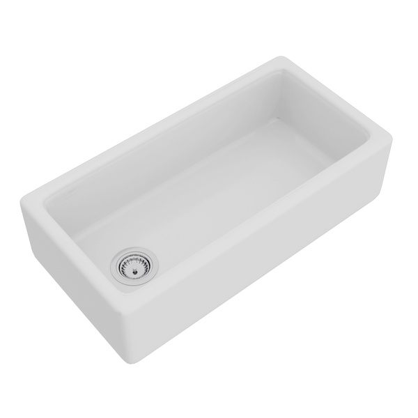 Rohl RC3618WH Lancaster Shaws Original Single Bowl Farmhouse Apron Front Fireclay Kitchen Sink in White