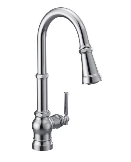 Moen S72003 Paterson 1.5 GPM Single Hole Pull Down Kitchen Faucet with Duralast Cartridge and Reflex, PowerBoost, and Duralock Technologies in Chrome