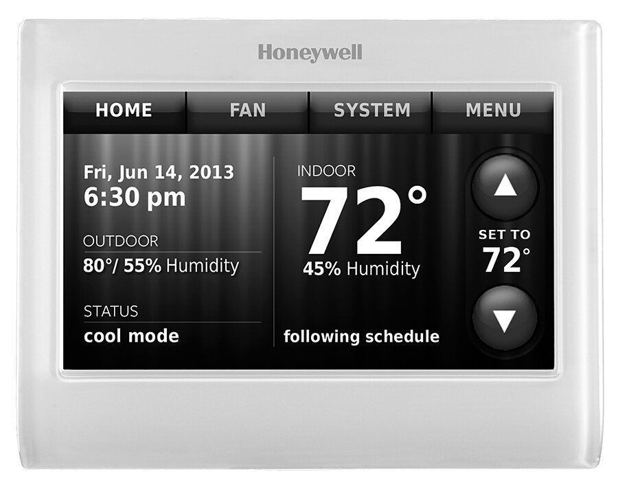 Honeywell TH9320WF5003 /U Wi-Fi 9000. 7 Day Programmable Color Touchscreen Thermostat With Wi-Fi Built-In. Up To 3H/2C Heat Pump Or Up To 2H/2C Conventional. White Color