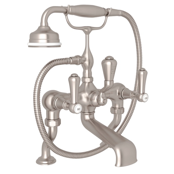 Rohl U.3000LSP/1-STN Georgian Era Perrin & Rowe Exposed Deck Mount Tub Filler With Handshower in Satin Nickel